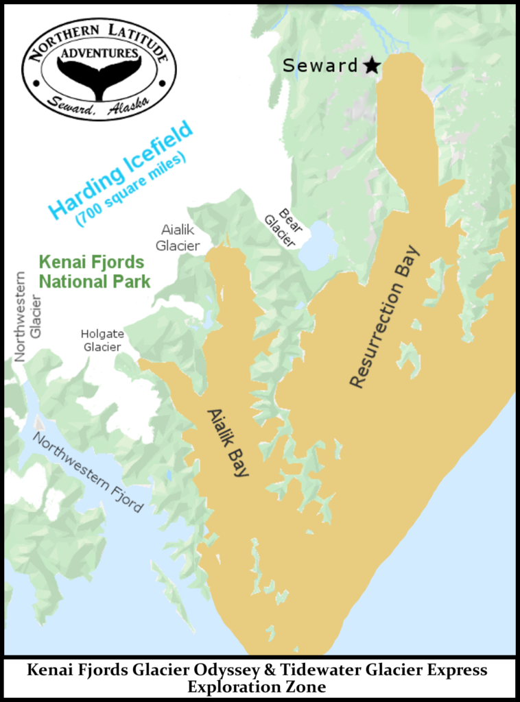 tidewater glacier express Kenai Fjords tour map Aialik Bay